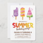 水彩夏日生日派对 招待状 (正面)