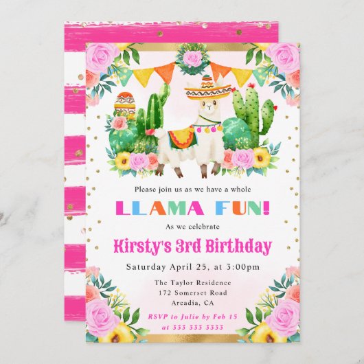 水彩夏日花卉小羊子供誕生日 招待状 (正面/裏面)