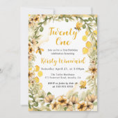 水彩夏日蜜蜂与花卉 21岁生日 招待状 (正面)