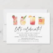 水彩夏日鸡尾酒生日派对 招待状 (正面)