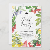 水彩夏果花卉毕业派对 招待状 (正面)