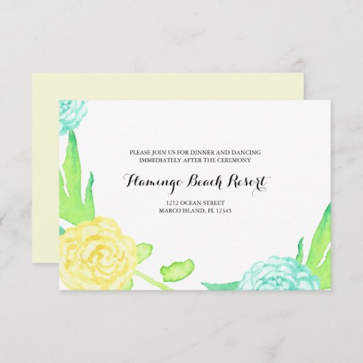 水彩夏花ウェディングレセプションカード 招待状 (正面/裏面)