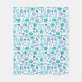 水彩夏貝殻とヒトデ沿岸 フリースブランケット (正面)