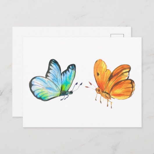 水彩夕日と海蝶 ポストカード (正面/裏面)