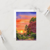 水彩夕日と赤い岩のカスタマイズ可能 カード (正面/裏面インサイチュ)