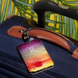 水彩夕日の山モノグラムの ラゲッジタグ