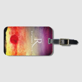 水彩夕日の山モノグラムの ラゲッジタグ (正面横)
