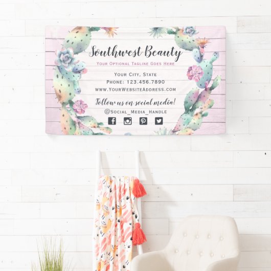 水彩多汁性サボテン&ウッ素朴ドボヘミアン 横断幕 (インサイチュ)