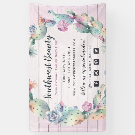 水彩多汁性サボテン&ウッ素朴ドボヘミアン 横断幕 (縦)