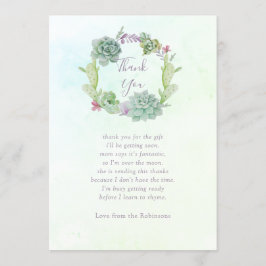 水彩多肉乳児シャワーありがとう サンキューカード