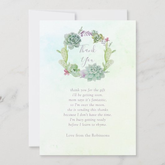 水彩多肉乳児シャワーありがとう サンキューカード (正面)