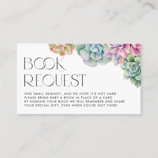 水彩多肉乳児シャワーブックリクエスト エンクロージャーカード (正面)