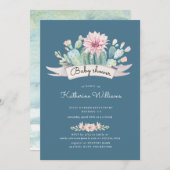 水彩多肉乳児シャワー招待状 (正面/裏面)