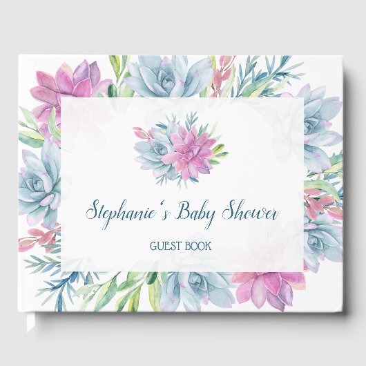 水彩多肉乳児シャワー ゲストブック (正面)