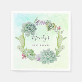 水彩多肉乳児シャワー スタンダードカクテルナプキン