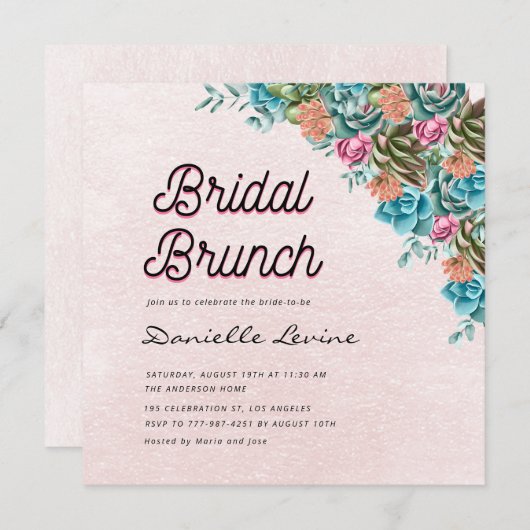 水彩多肉夏季ベビーシャワーへようこそ 招待状 (正面/裏面)