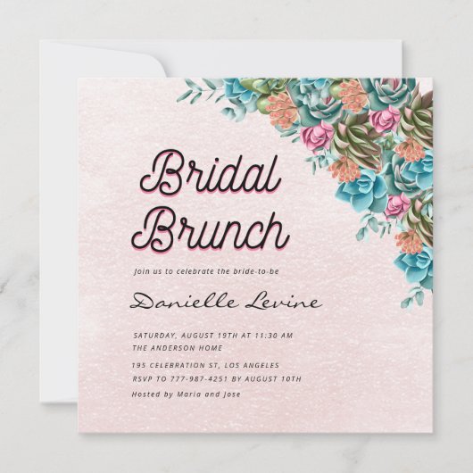 水彩多肉夏季ベビーシャワーへようこそ 招待状 (正面)