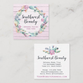 水彩多肉性サボテン&ウッド素朴ボヘミア スクエア名刺