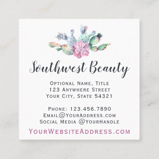 水彩多肉性サボテン&ウッド素朴ボヘミア スクエア名刺 (裏面)