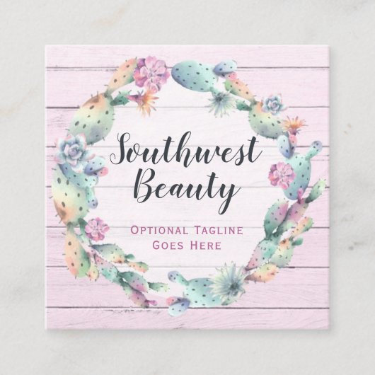 水彩多肉性サボテン&ウッド素朴ボヘミア スクエア名刺 (正面)