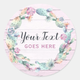 水彩多肉性サボテン&ウッド素朴ボヘミア ラウンドシール