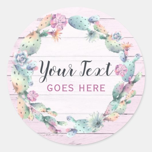 水彩多肉性サボテン&ウッド素朴ボヘミア ラウンドシール (正面)