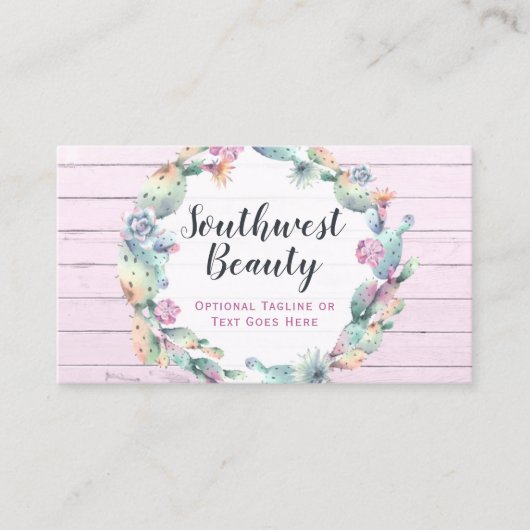 水彩多肉性サボテン&ウッド素朴ボヘミア 名刺 (正面)