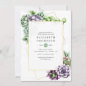 水彩多肉性ジオメトリックブライダルシャワー 招待状 (正面)