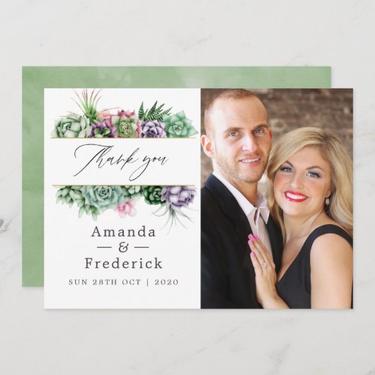 水彩多肉性ジオメト結婚リ サンキューカード (正面/裏面)