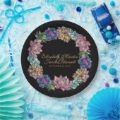 水彩多肉性リースブラック結婚ズ ペーパープレート (パーティー)