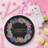 水彩多肉性リースブラック結婚ズ ペーパープレート (パーティー)