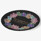水彩多肉性リースブラック結婚ズ ペーパープレート (アングル)
