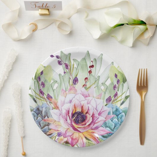 水彩多肉性紙プレート ペーパープレート (ウェディング)