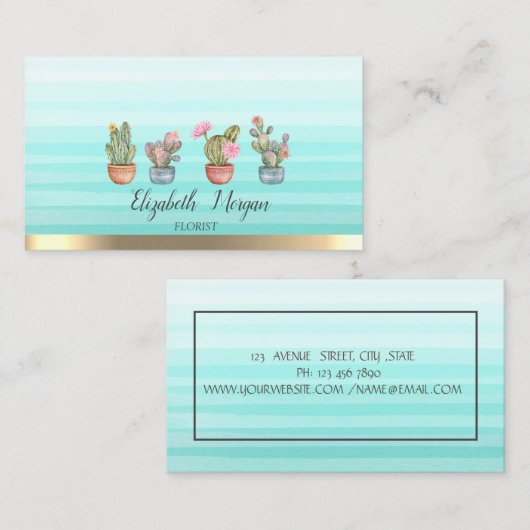 水彩多肉株ストライプグラデーション 名刺 (正面/裏面)