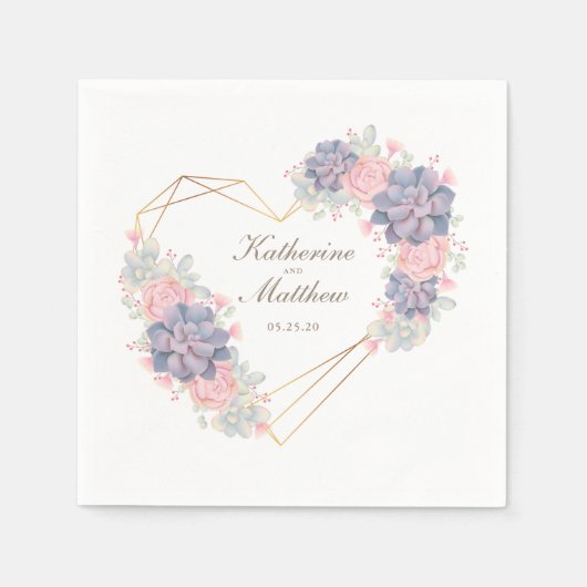 水彩多肉株結婚の スタンダードカクテルナプキン (正面)