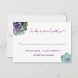 水彩多肉株結婚式招待状RSVPカード 出欠カード