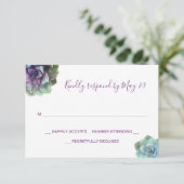 水彩多肉株結婚式招待状RSVPカード 出欠カード (スタンド正面)