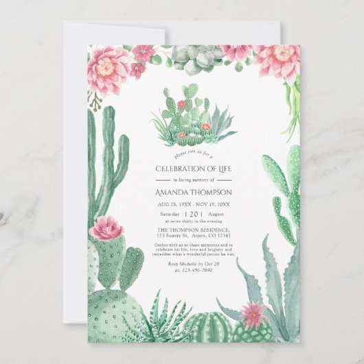 水彩多肉植物お祝いの写真 招待状 (正面)