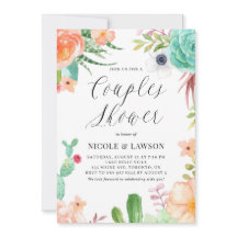 水彩多肉植物と花カップルのシャワー