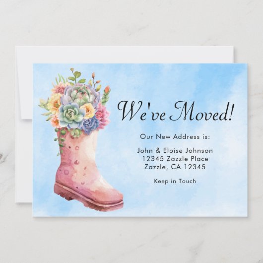 水彩多肉植物のレイングッズ引越しのお知らせ 招待状 (正面)