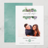 水彩多肉植物の写真 ウェディング セーブザデート (正面/裏面)