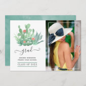 水彩多肉植物の卒業写真 案内状 (正面/裏面)