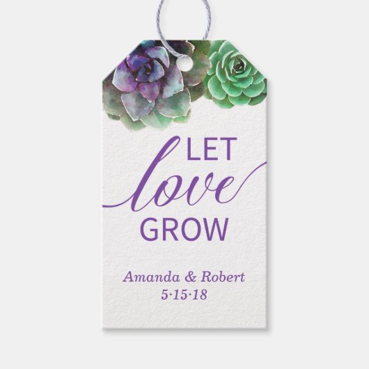 水彩多肉植物は愛を成長させるメッセージカード ギフトタグ (正面)