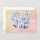 水彩多肉植物ハートサンキューポストカード ポストカード (正面/裏面)