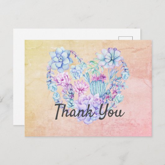 水彩多肉植物ハートサンキューポストカード ポストカード (正面/裏面)