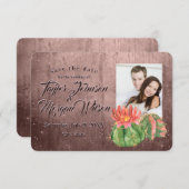 水彩多肉植物フォトピーチ日付を保存 招待状 (正面/裏面)