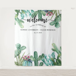 水彩多肉植物仙人掌婚礼背景 タペストリー