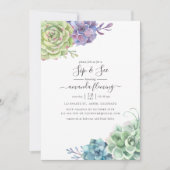 水彩多肉植物仙人掌Sip and See 招待状 (正面)