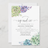 水彩多肉植物仙人掌Sip and See 招待状 (正面)