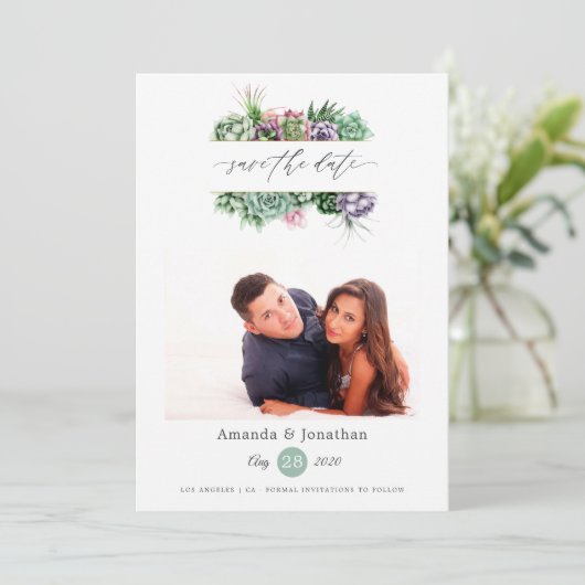 水彩多肉植物写真 ウェディング セーブザデート (スタンド正面)